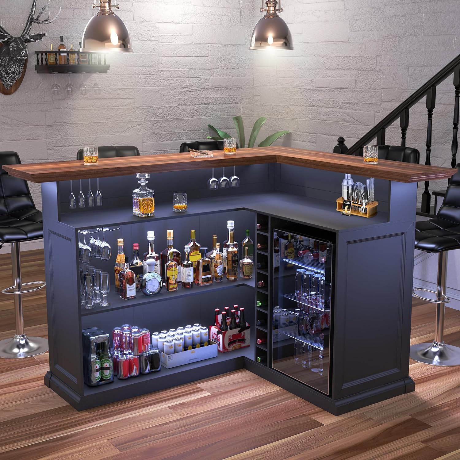 Home Bar And Cabinet - L자형 홈 바 캐비닛 (냉장고 공간