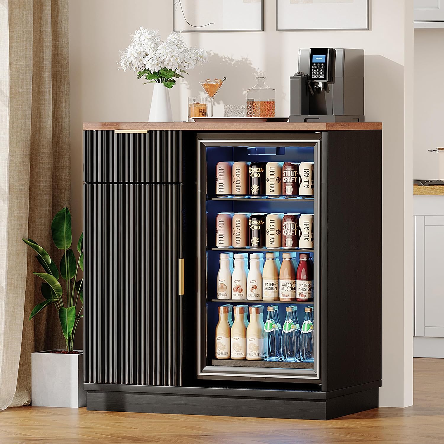 냉장고 공간과 전원 콘센트가 있는 커피 바 수납장, 서 - Home Bar And Fridge 리뷰 및 가격