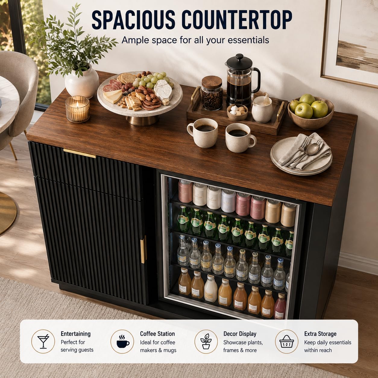 냉장고 공간과 전원 콘센트가 있는 커피 바 수납장, 서 - Home Bar And Fridge 리뷰 및 가격