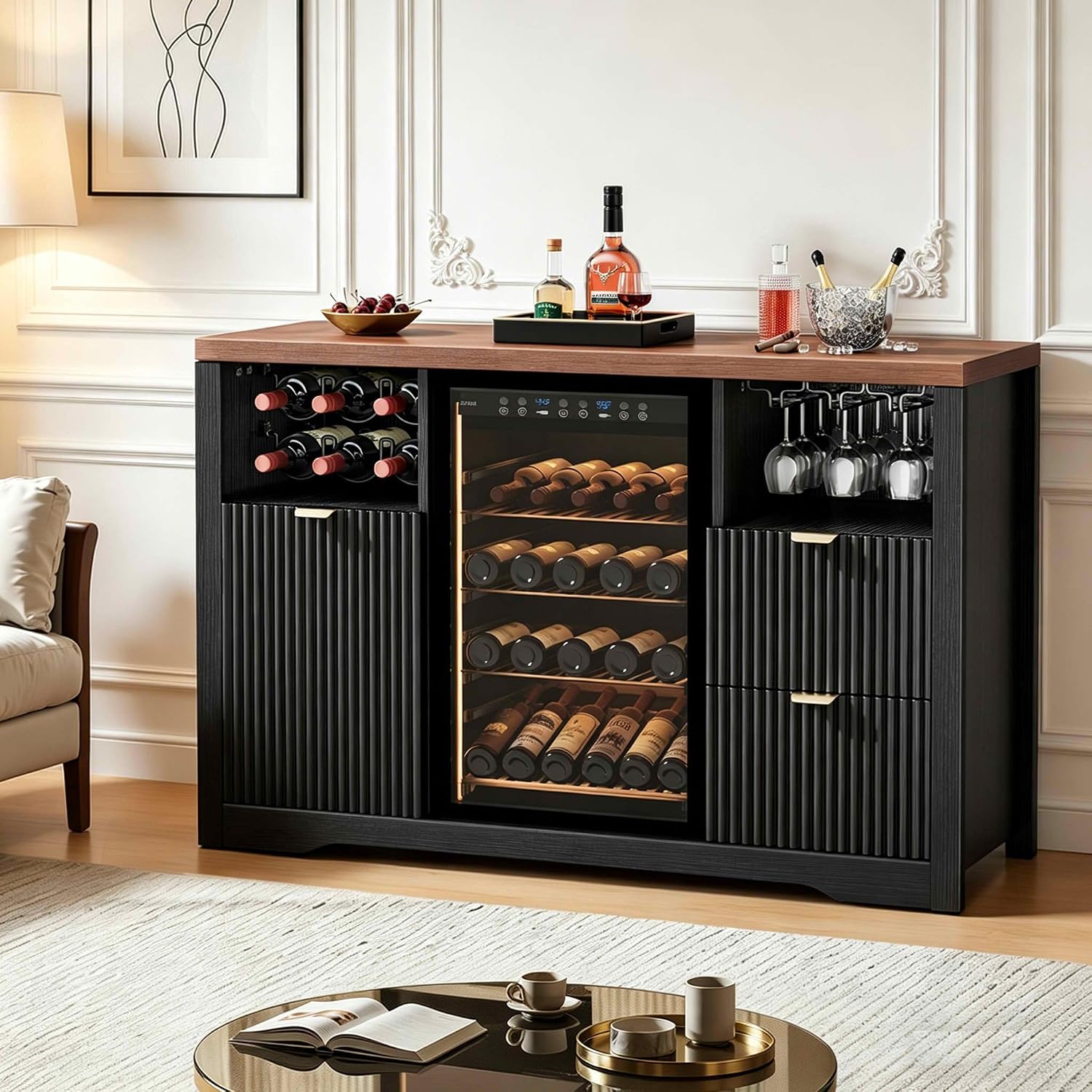 미니 냉장고 공간이 있는 커피 바 캐비닛, 수납 공간이 - Home Bar And Fridge 리뷰 및 가격