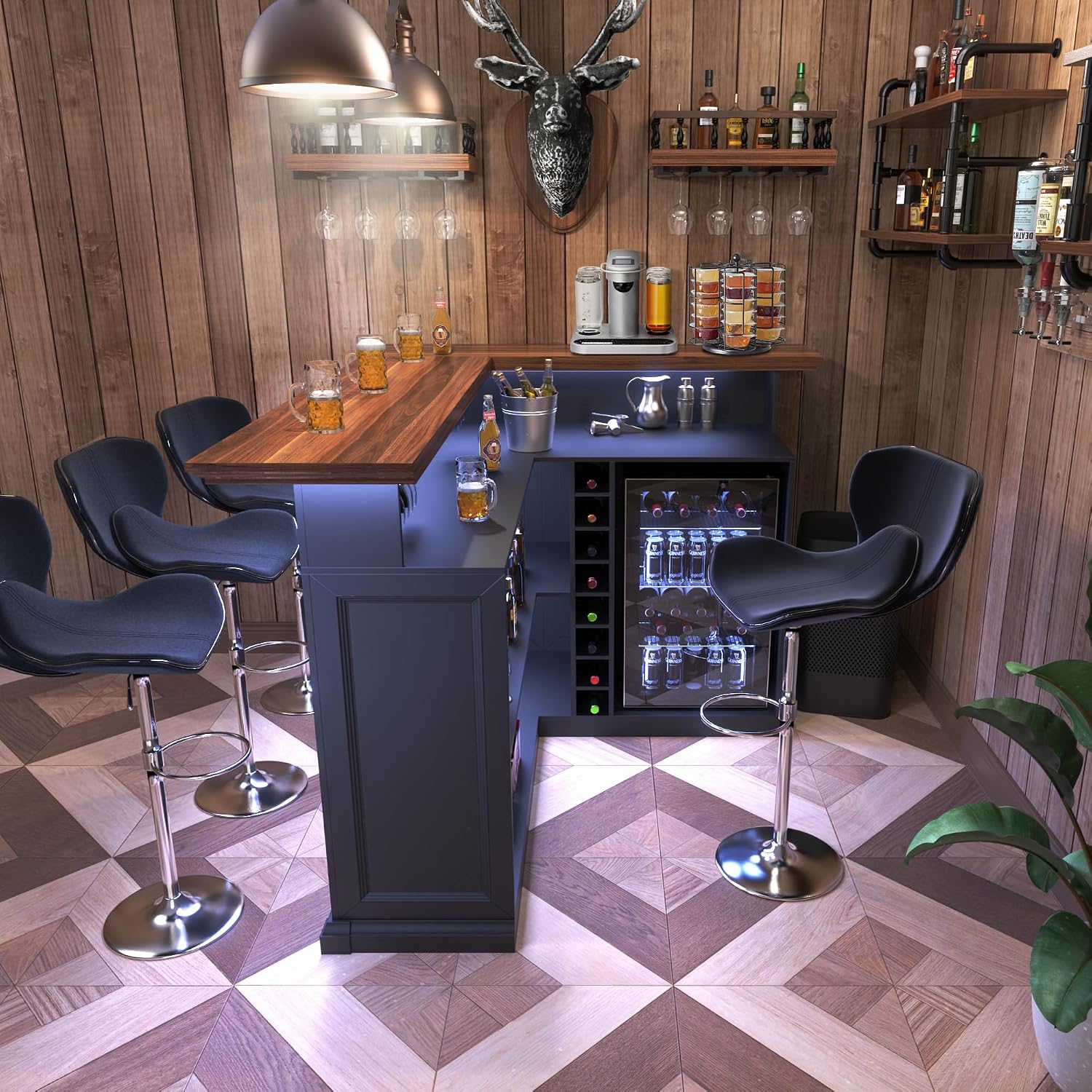 L자형 홈 바 캐비닛 (냉장고 공간 포함), 대형 지하 - Home Bar And Cabinet 리뷰 및 가격